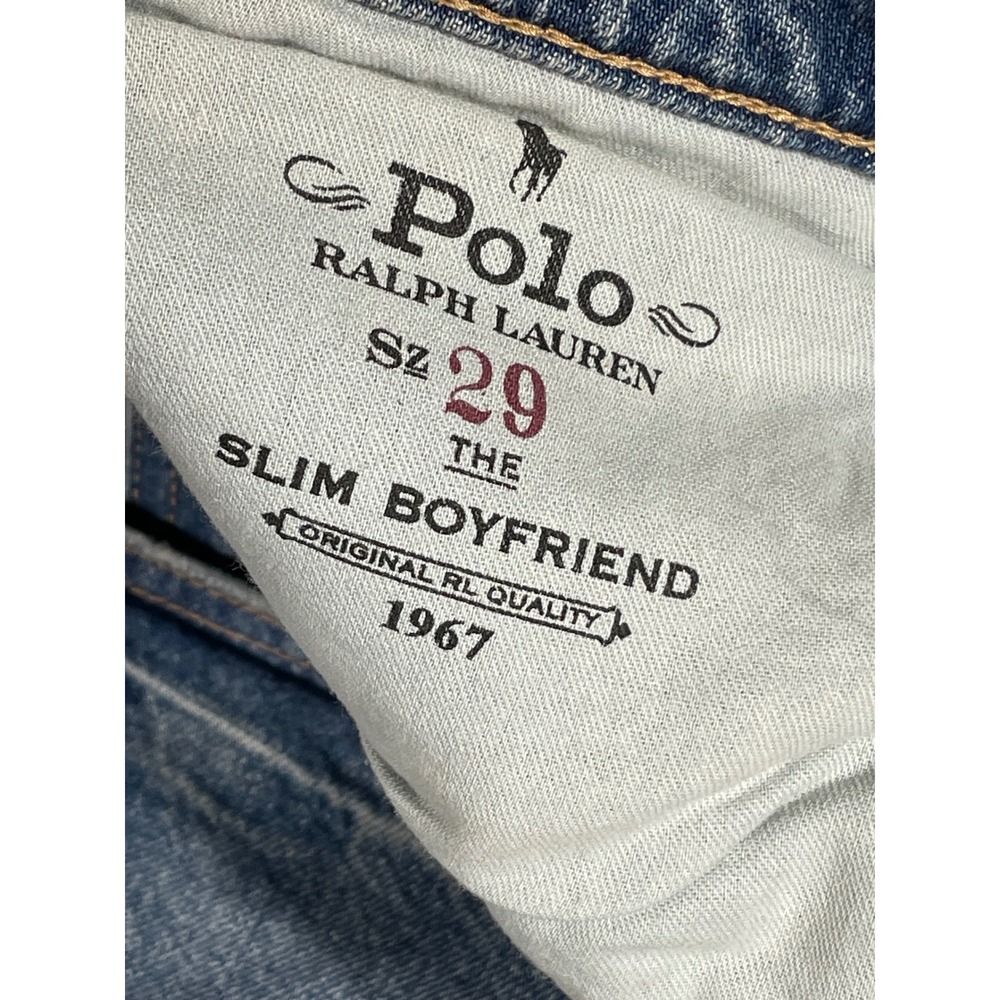 Polo Ralph Lauren Slim Boyfriend Patchwork Jeans Blue Distressed Sashiko 29 NEW - Picture 6 of 11